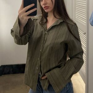 army green striped dress shirt